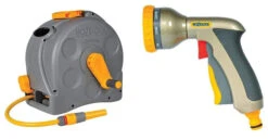 Hozelock Compact 2in1 Reel With 25m Hose 2415 & Hozelock Multi Plus Spray Gun 2691